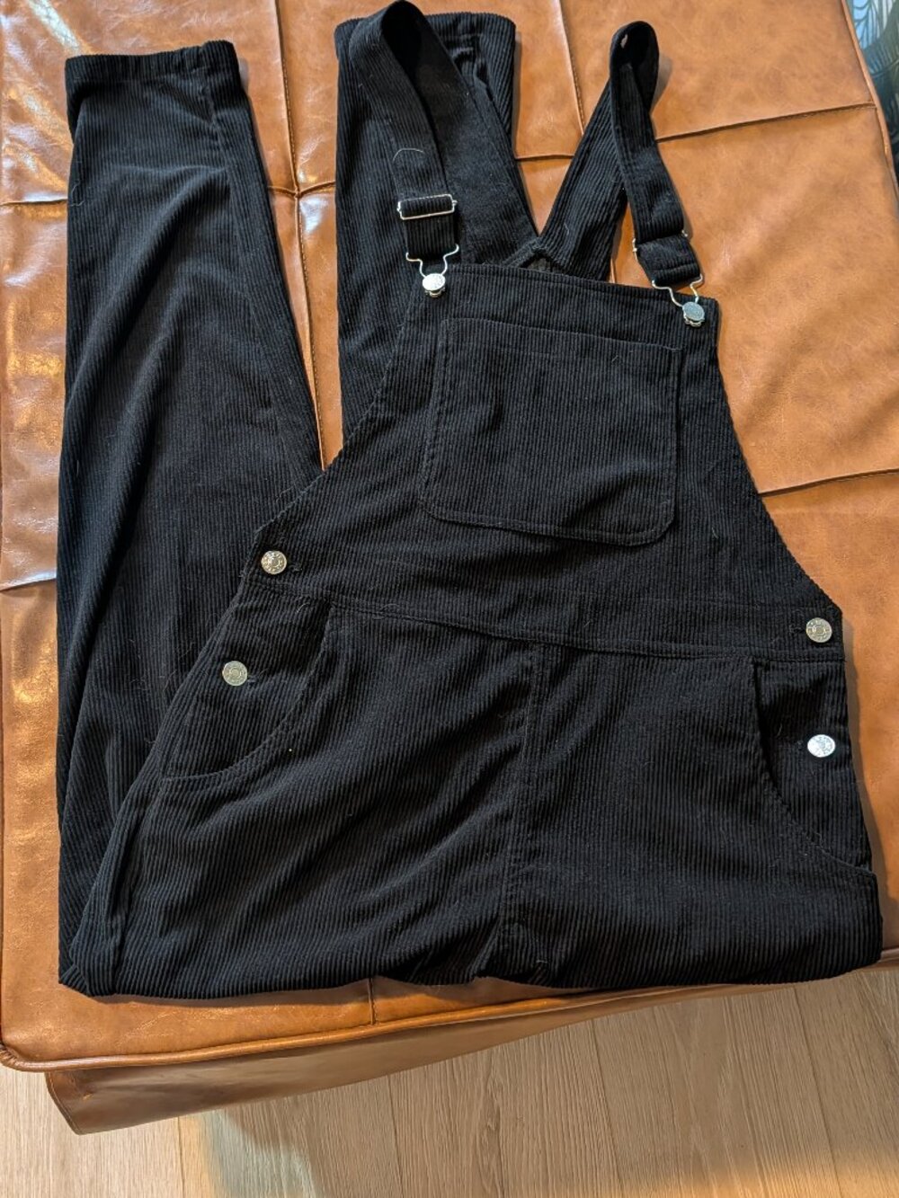 Black Corduroy Overalls – Size Small, Comfortable Polyester Blend